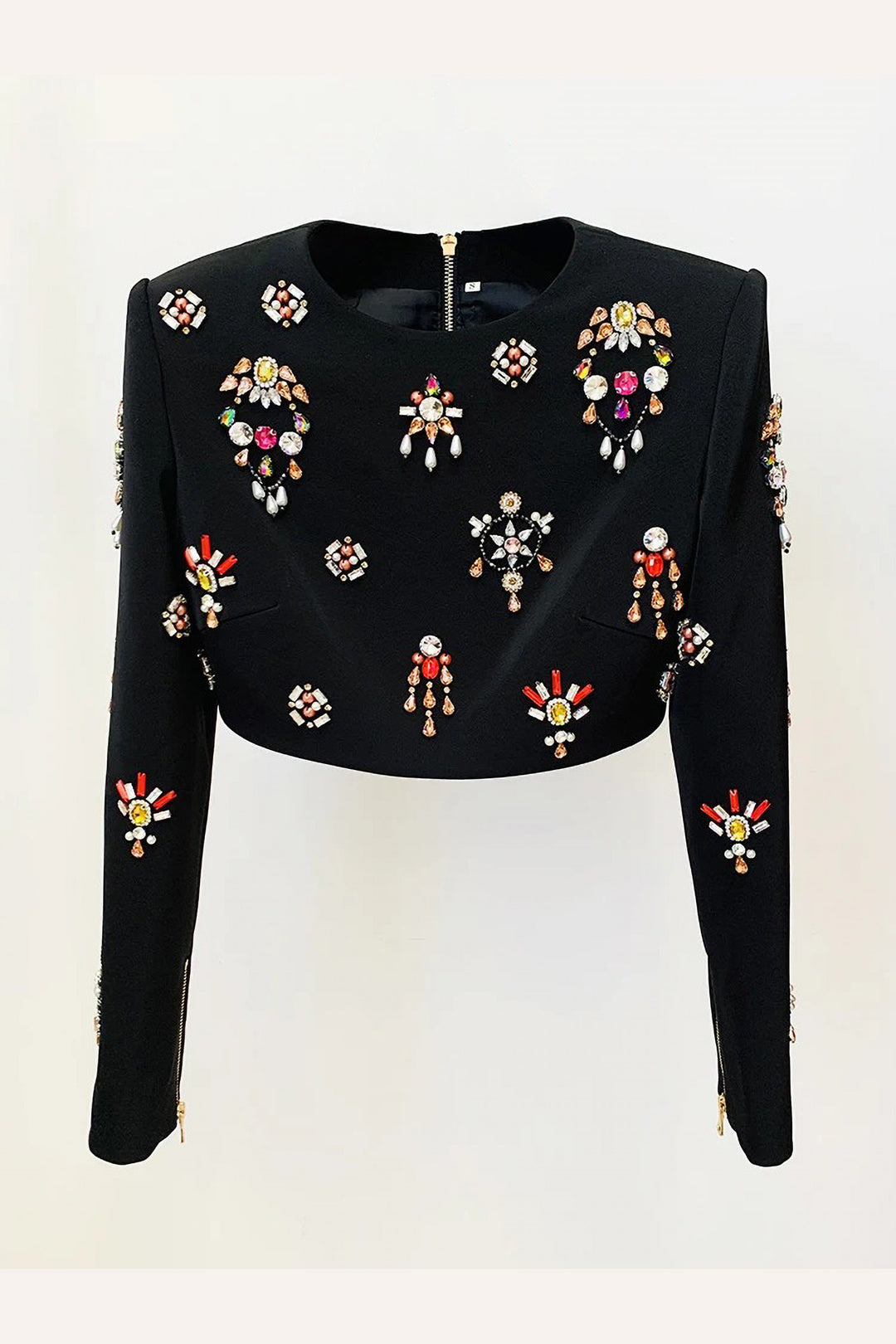 Victoria Black Jewel Embellished Cropped Top & Maxi Skirt Set