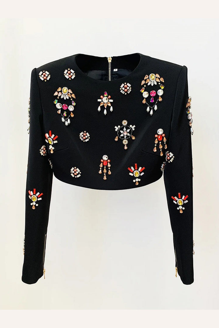 Victoria Black Jewel Embellished Cropped Top & Maxi Skirt Set