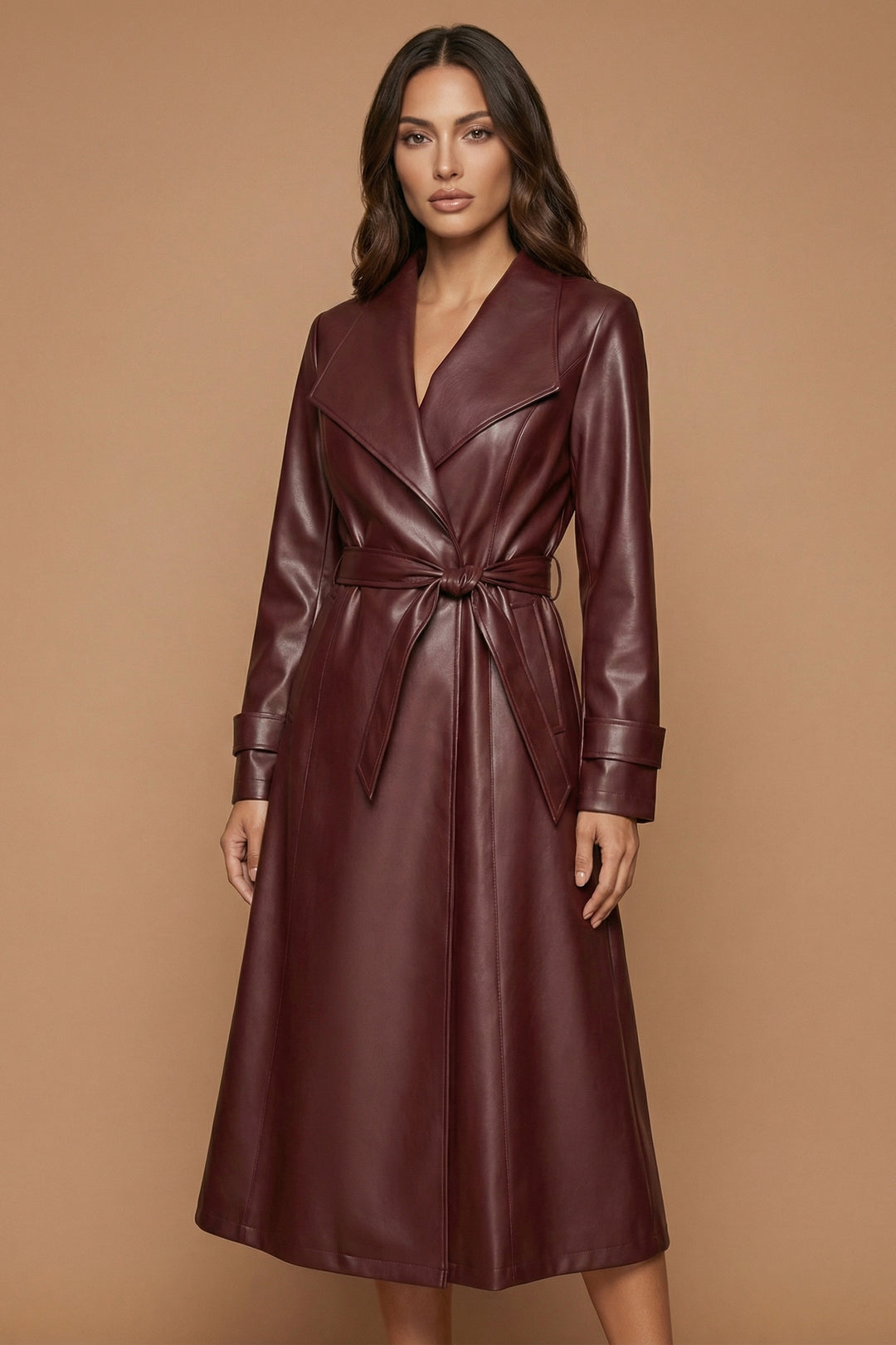 Verona Burgundy Faux leather Trench Coat