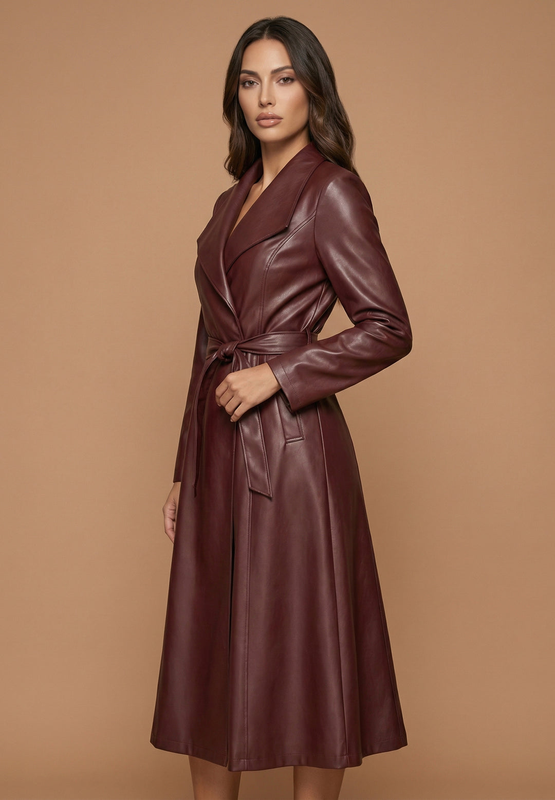Verona Burgundy Faux leather Trench Coat