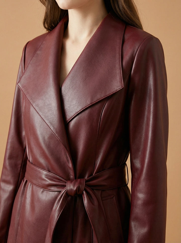 Verona Burgundy Faux leather Trench Coat
