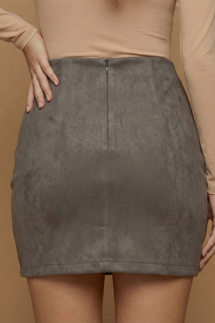 Sofia Ruched Grey Suede Mini Skirt