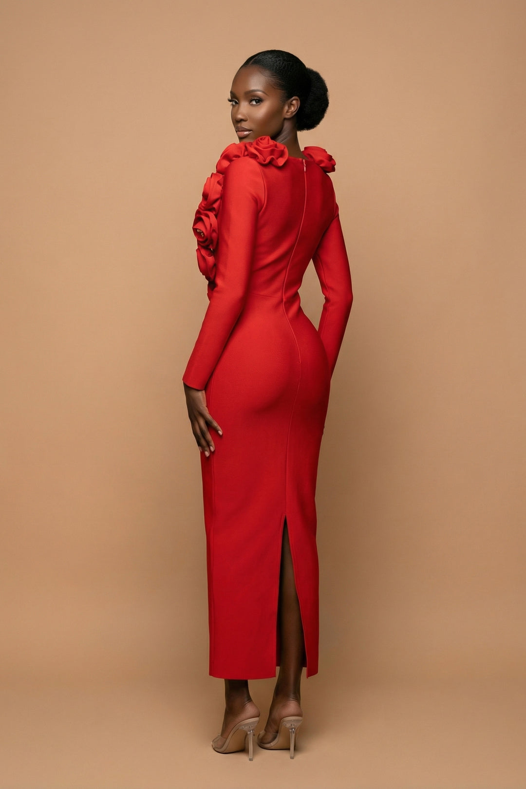 Rosette - Scarlet Red Plunge Evening Gown