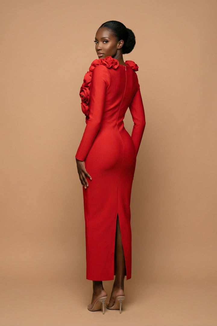 Rosette - Scarlet Red Plunge Evening Gown