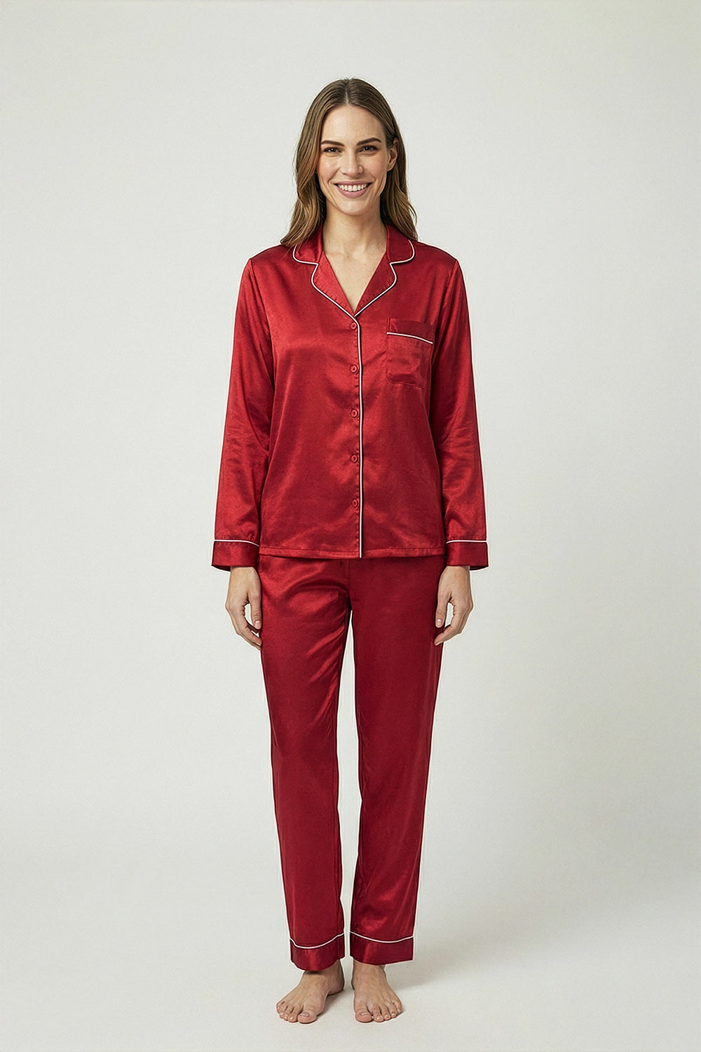 Royal Ruby Luxe Satin Pajama Set