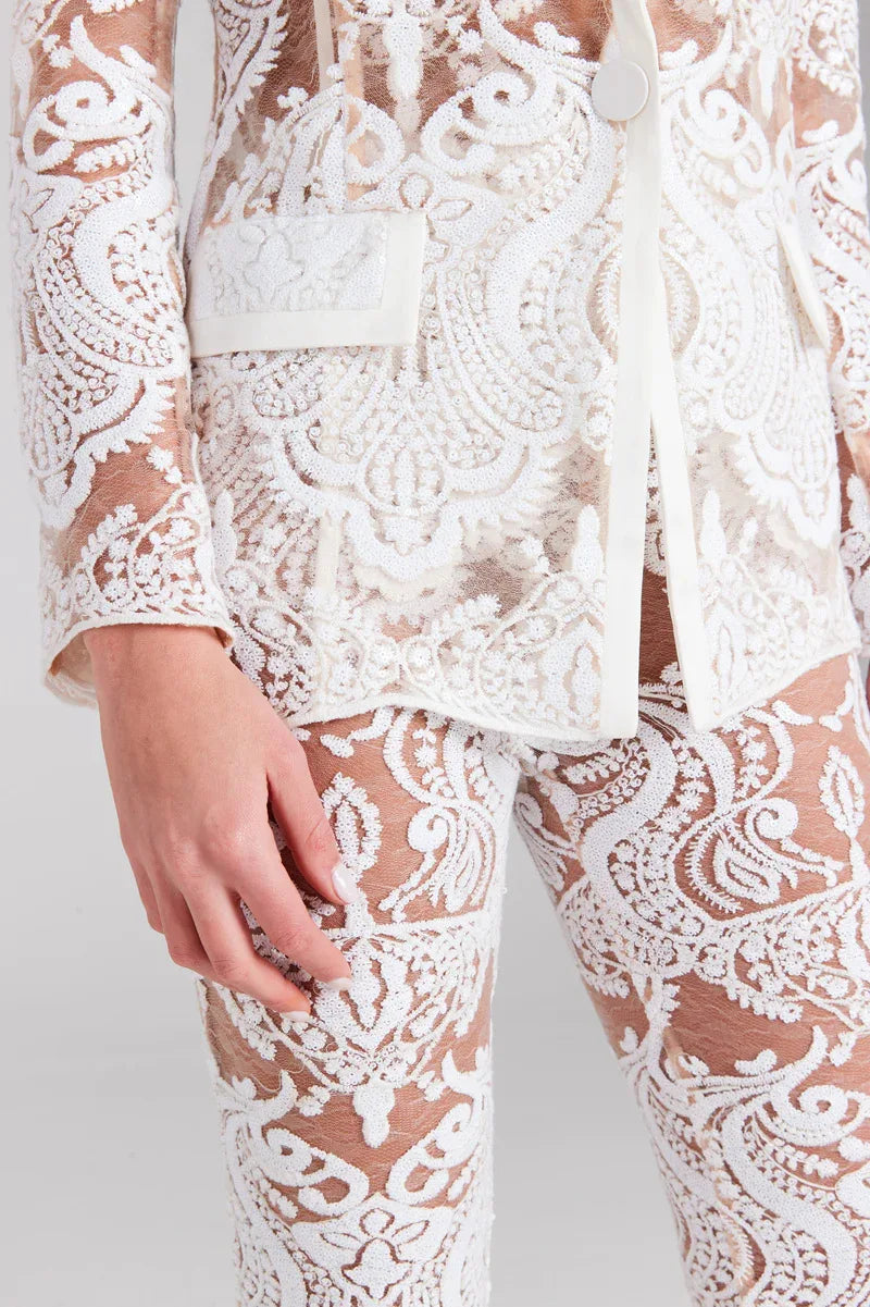 Max B White Lace Power Suit