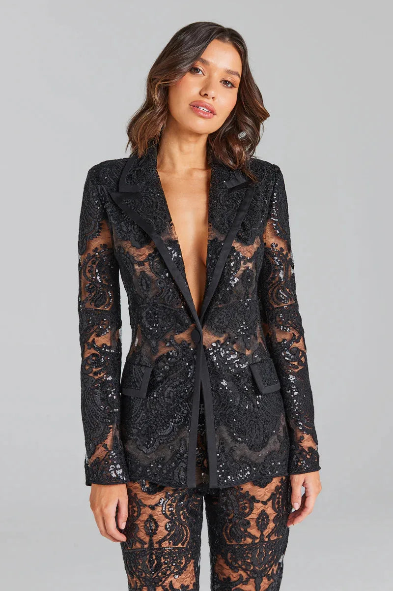 Max B Noir Lace Power Suit