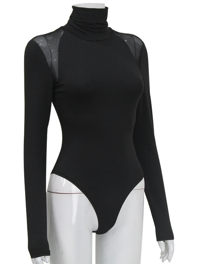 The Luxe Mesh Cut-Out Mock Neck Bodysuit