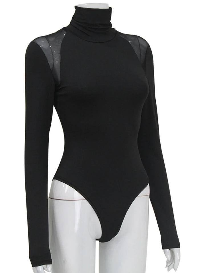 The Luxe Mesh Cut-Out Mock Neck Bodysuit