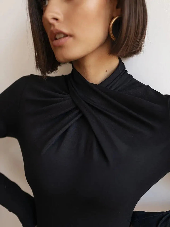 Spice Girl Wrap-Effect High Neck Bodysuit