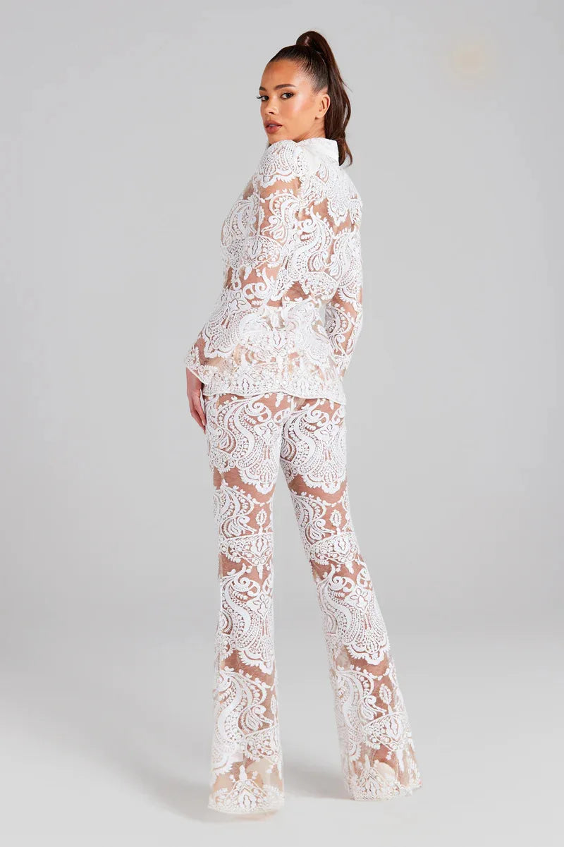 Max B White Lace Power Suit