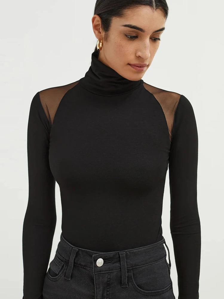 The Luxe Mesh Cut-Out Mock Neck Bodysuit