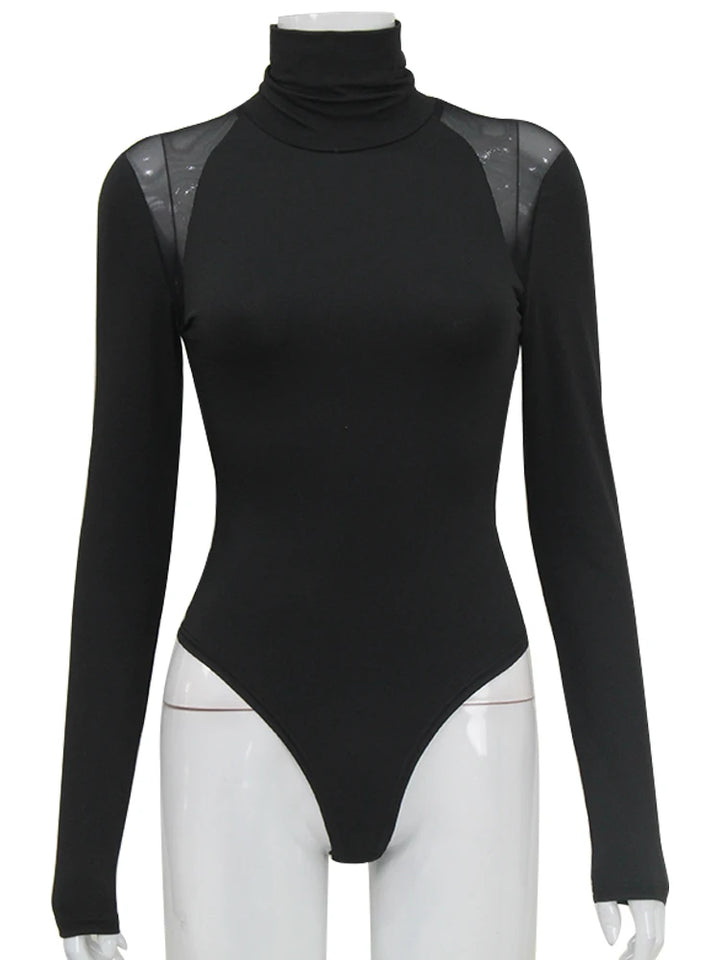 The Luxe Mesh Cut-Out Mock Neck Bodysuit