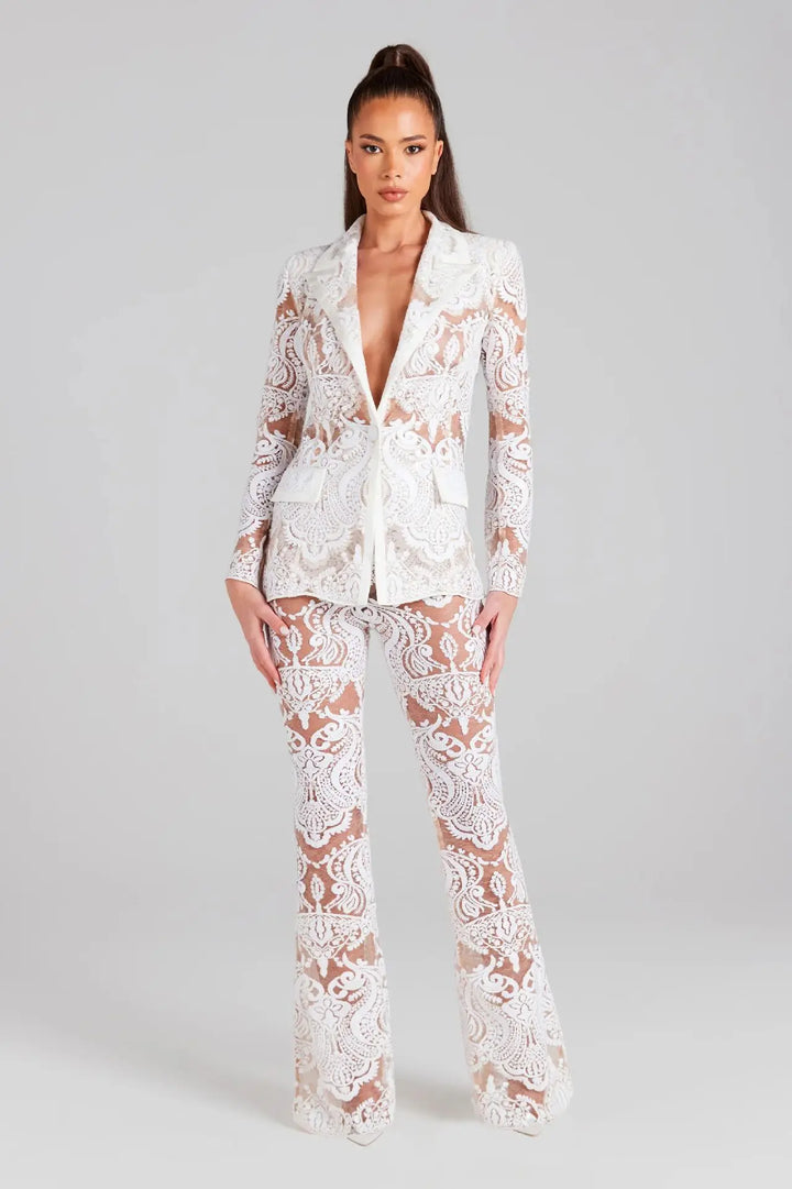 Max B White Lace Power Suit