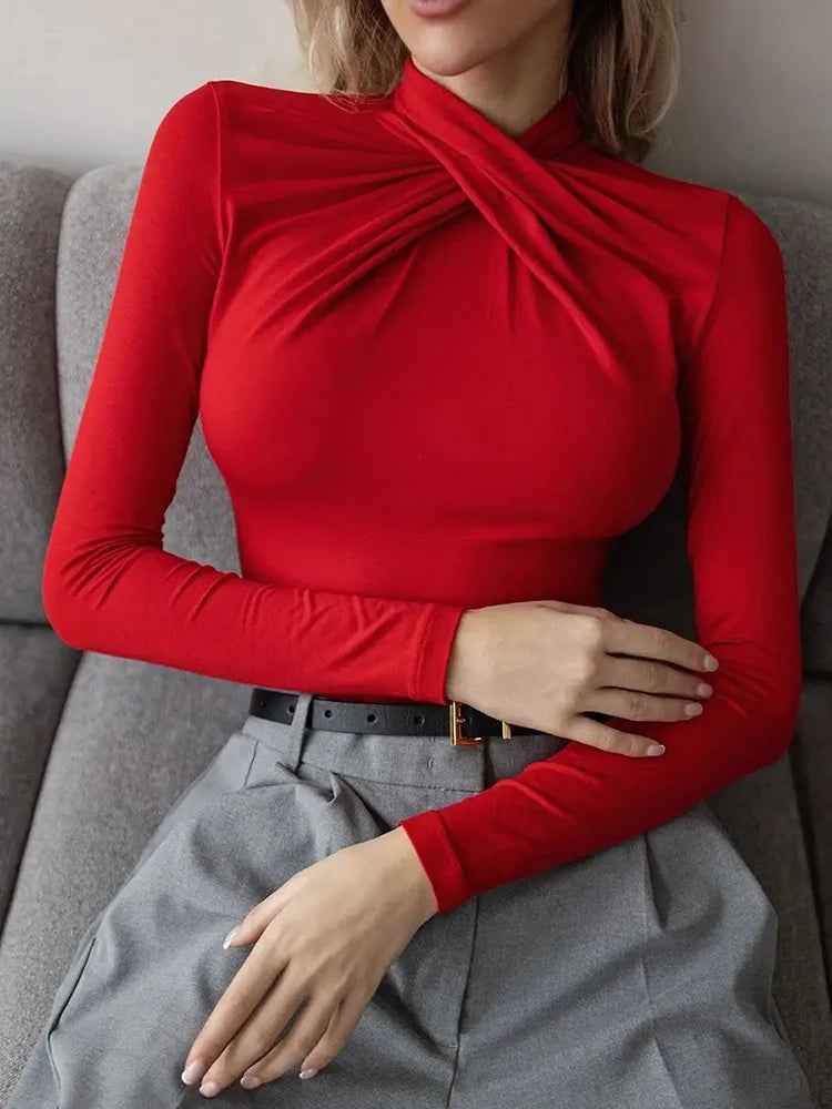 Spice Girl Wrap-Effect High Neck Bodysuit