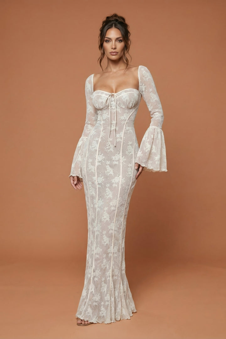 Tiyinesha White Sculpted Lace Maxi Dress