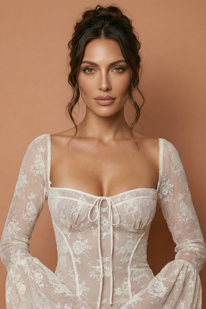 Tiyinesha White Sculpted Lace Maxi Dress