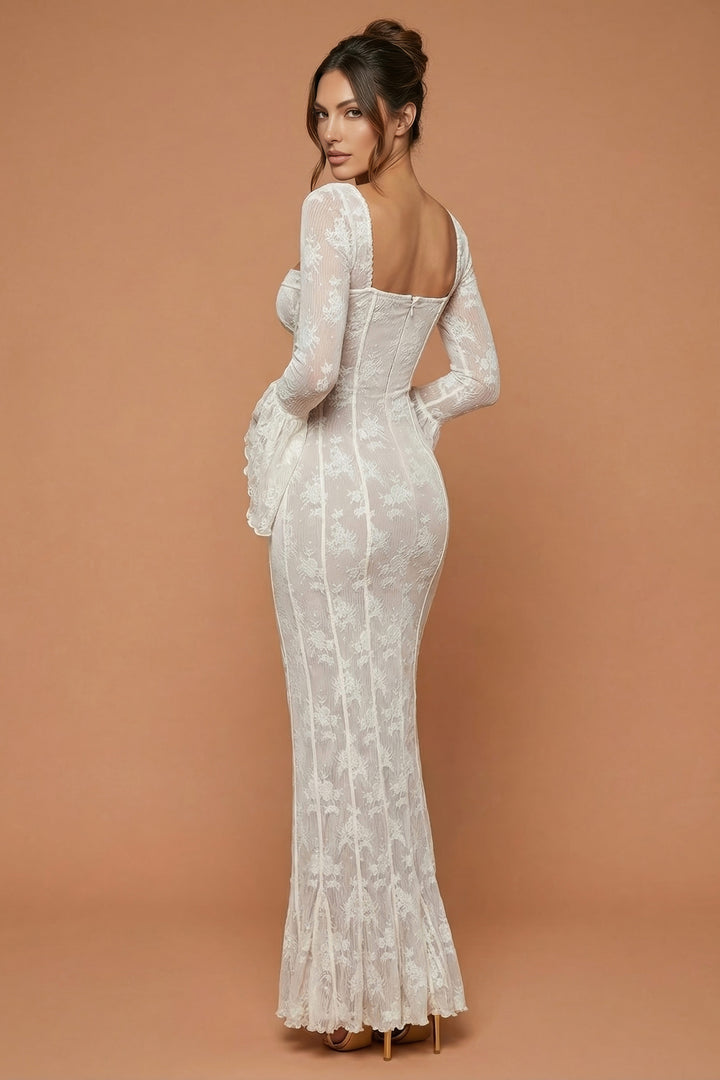 Tiyinesha White Sculpted Lace Maxi Dress