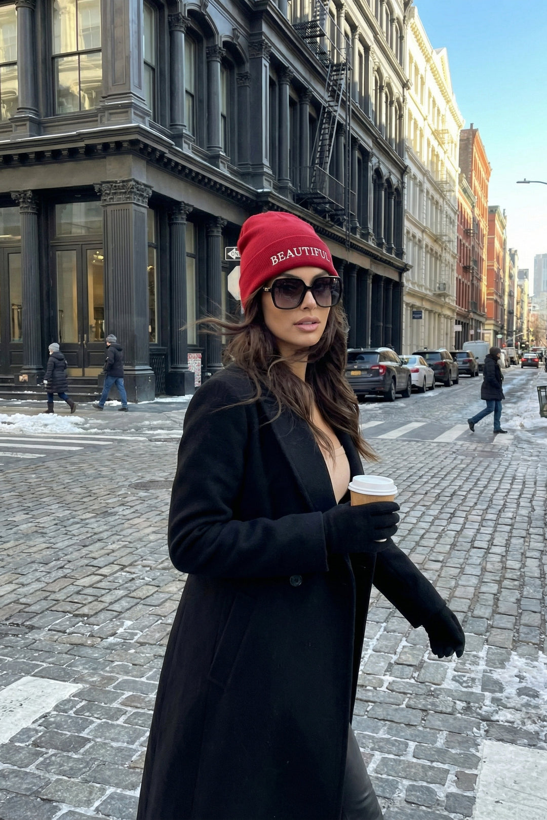 The Beautiful Beanie | Scarlet Red Embroidered Cuffed Knit Beanie