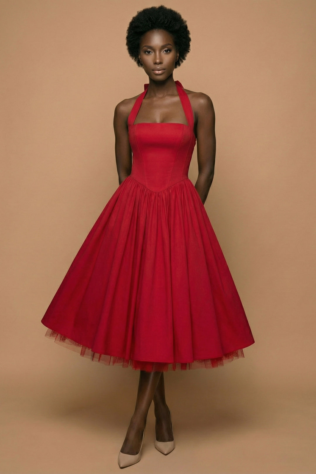 Scarlet Halter Corset Midi Dress Maximum Beauties Scarlet Halter Corset Midi Dress Maximum Beauties