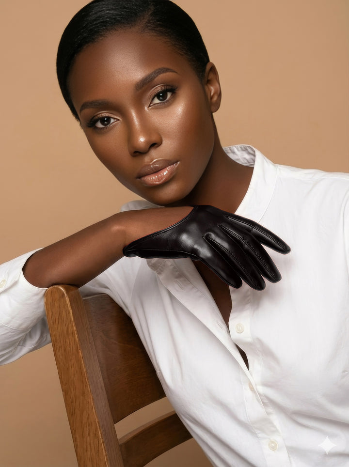 Black Faux Leather Half Gloves