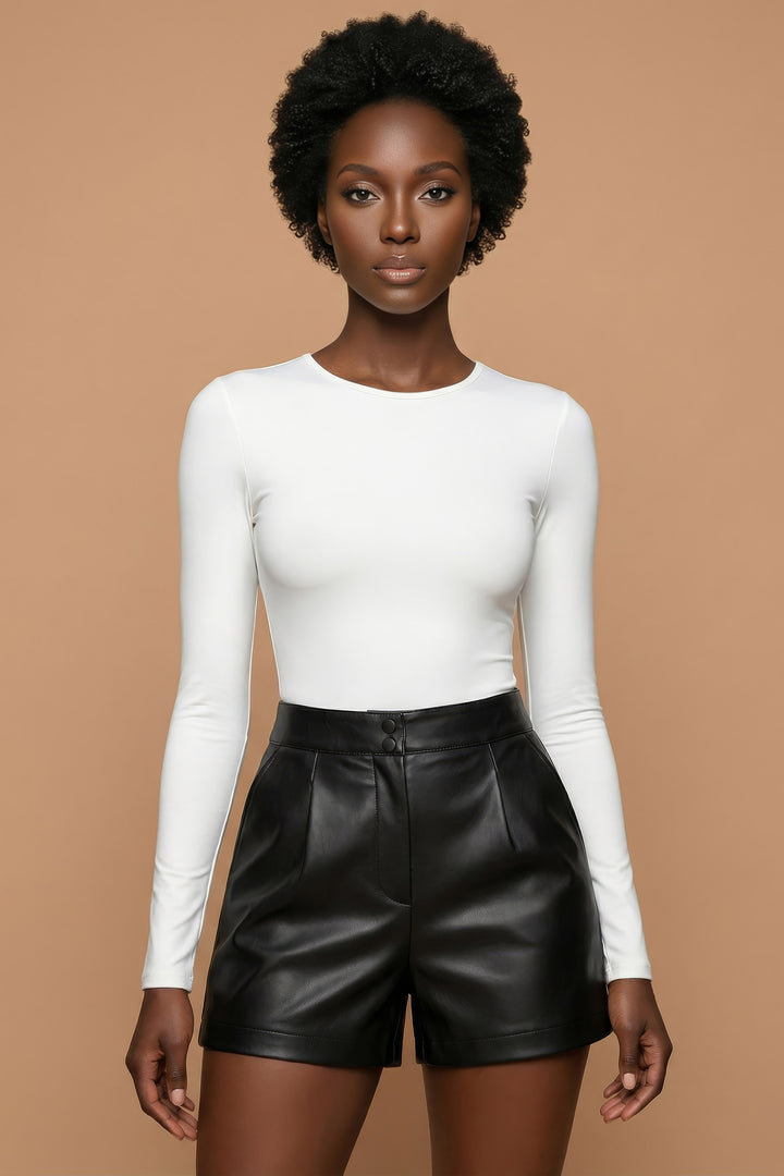 Vittoria Black Faux Leather Pleated Shorts