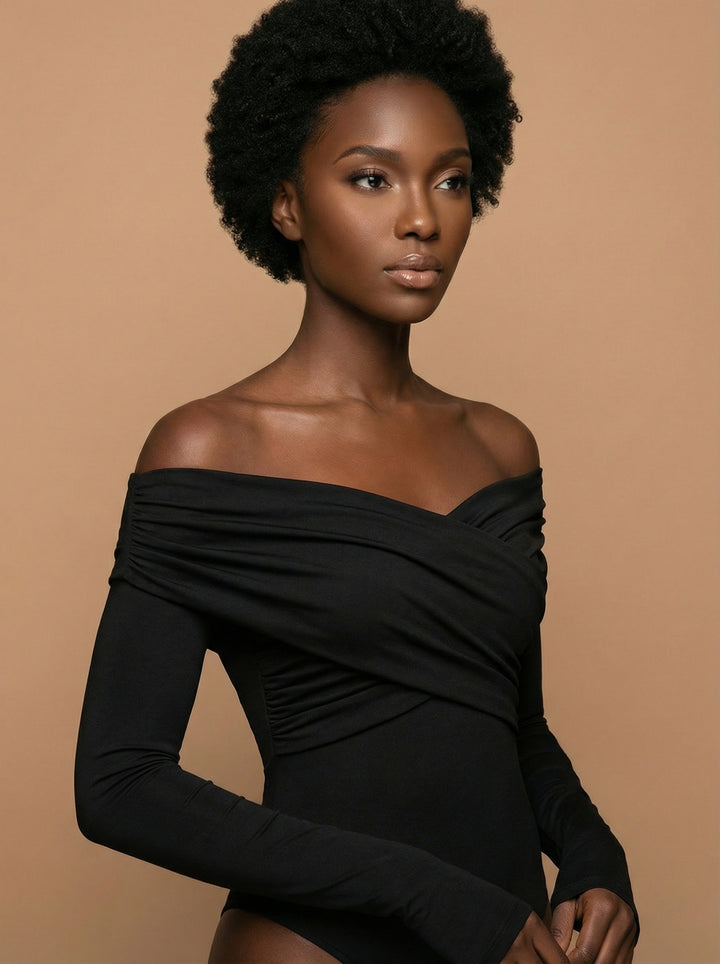 Thalia Sophisticated Black Off-Shoulder Bodysuit