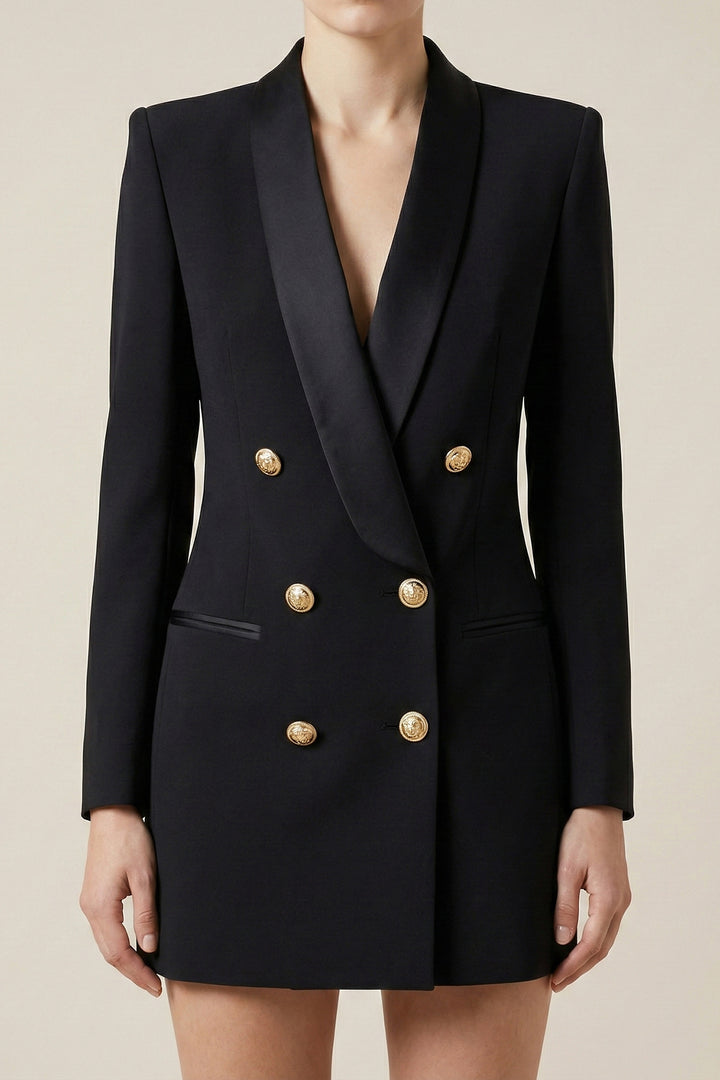 Victory Black Satin-Lapel Tuxedo Mini Dress