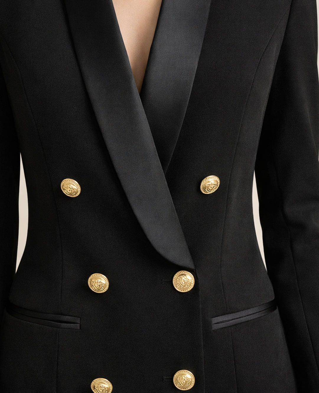 Victory Black Satin-Lapel Tuxedo Mini Dress