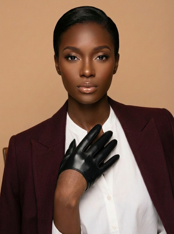 Black Faux Leather Half Gloves