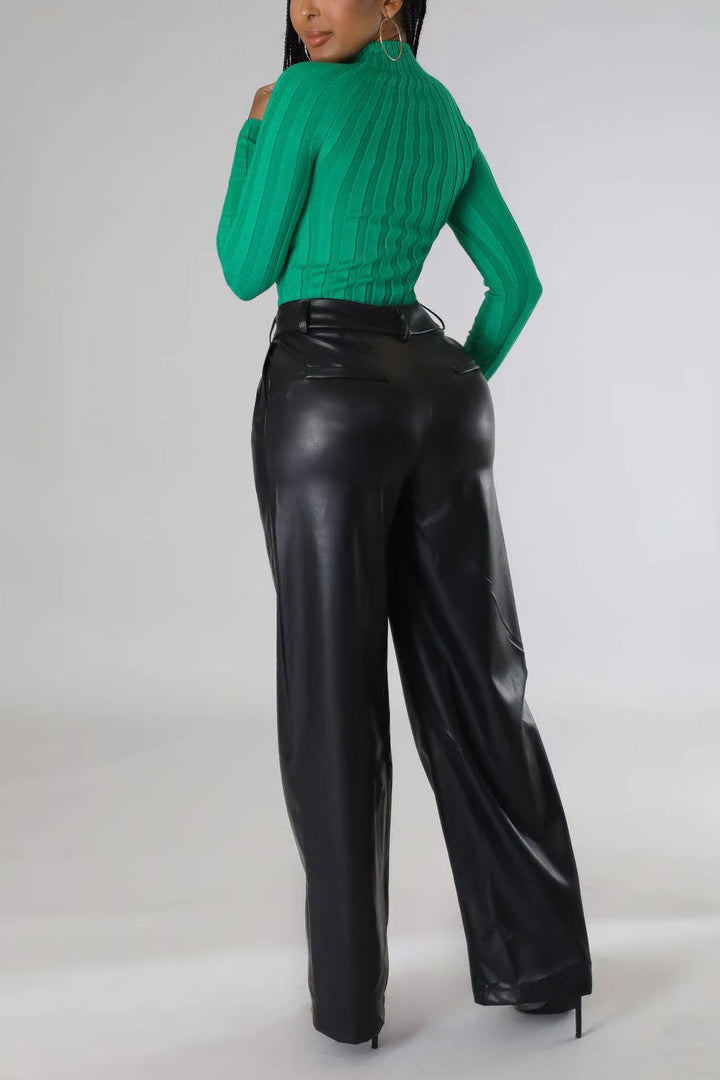 Luxe Relaxed Fit Black Vegan Leather Trousers