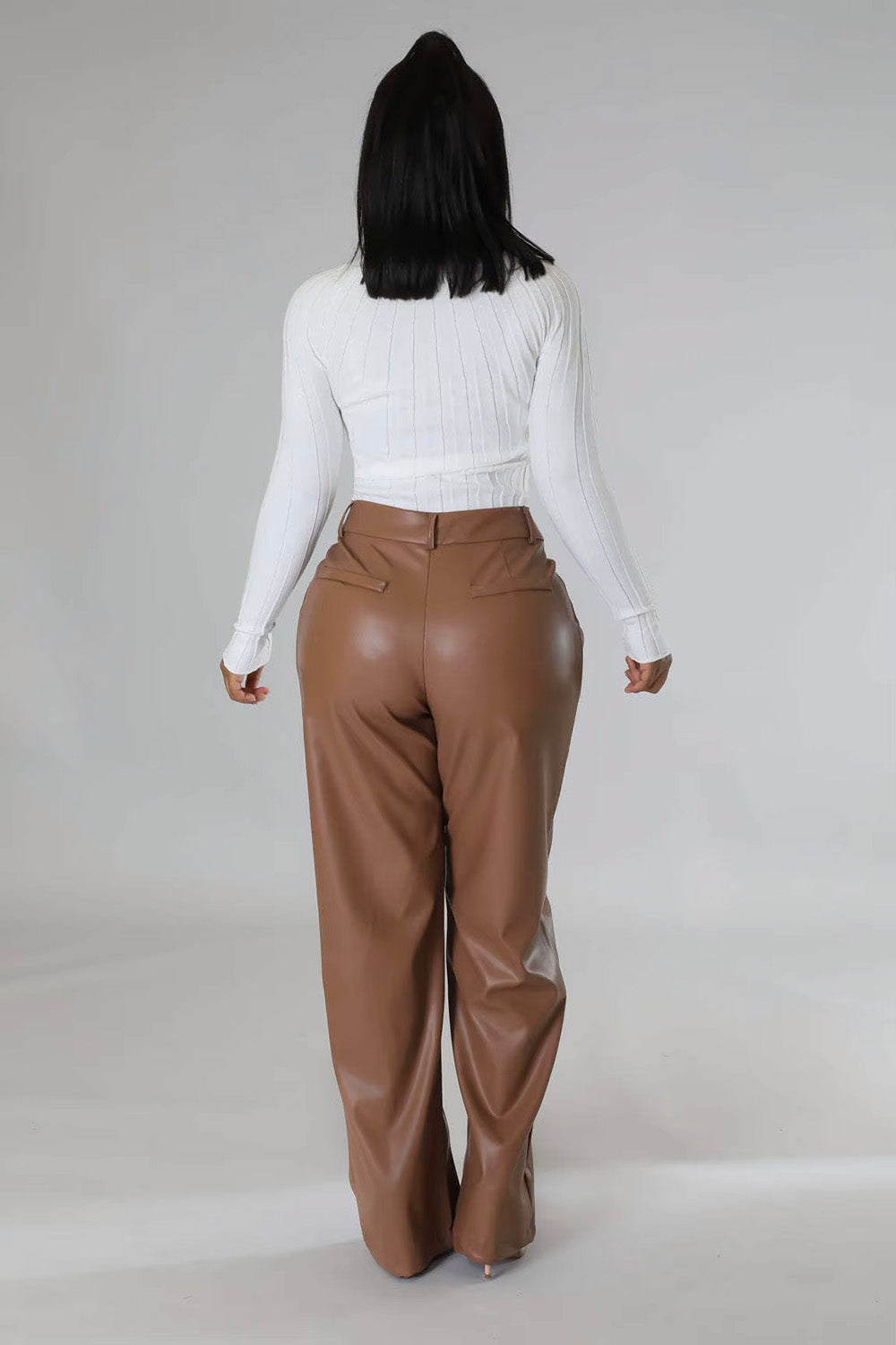 Luxe Relaxed Fit Brown Vegan Leather Trousers
