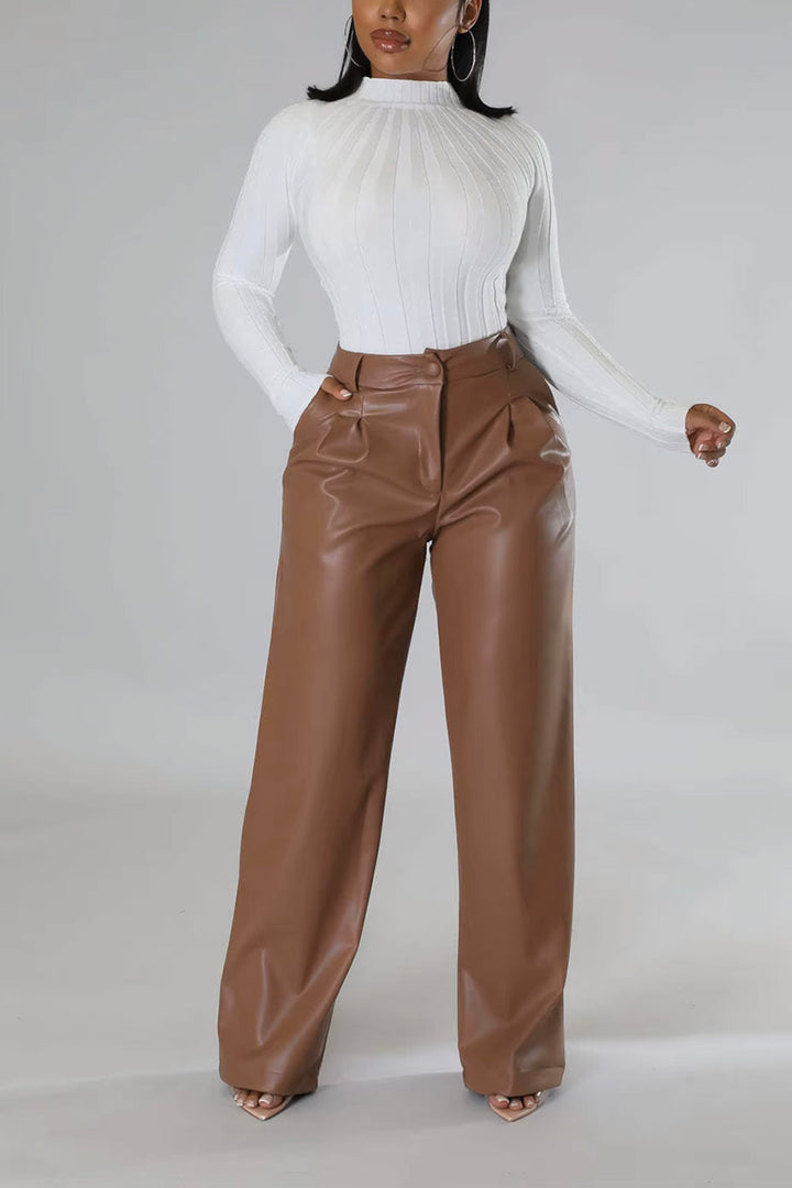Luxe Relaxed Fit Brown Vegan Leather Trousers