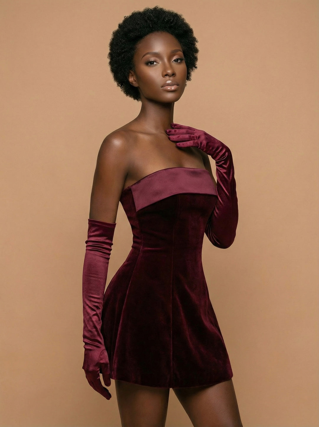 Celine Burgundy Velvet Satin-Trim Mini