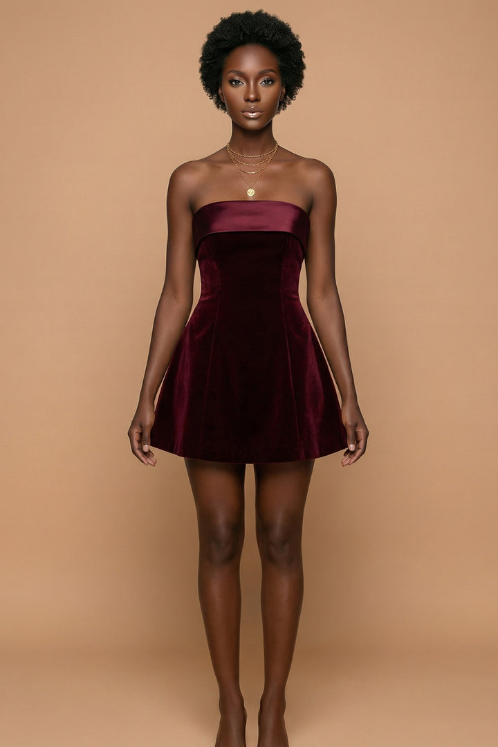 Celine Burgundy Velvet Satin-Trim Mini