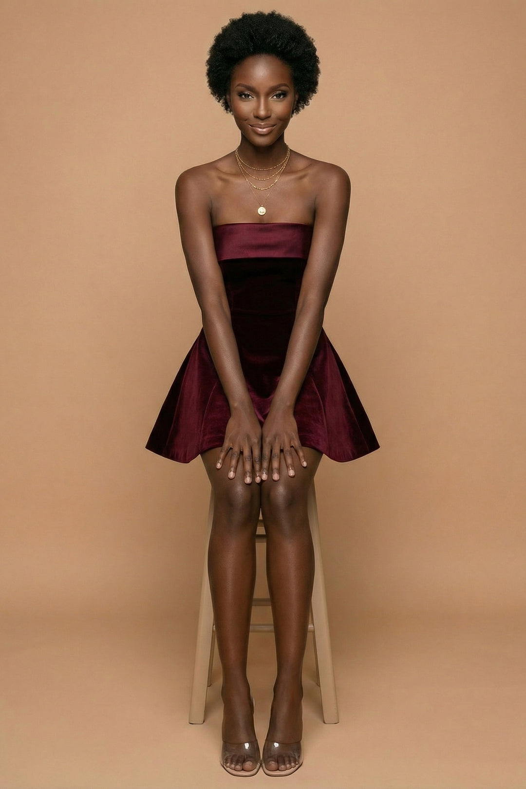 Celine Burgundy Velvet Satin-Trim Mini