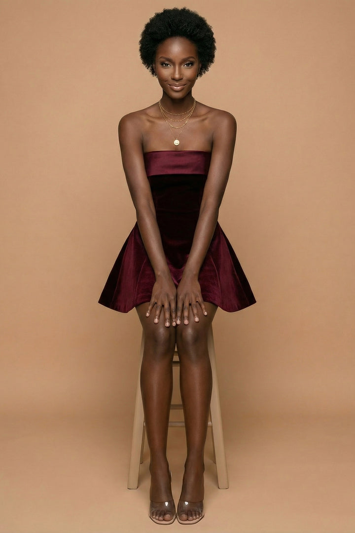 Celine Burgundy Velvet Satin-Trim Mini