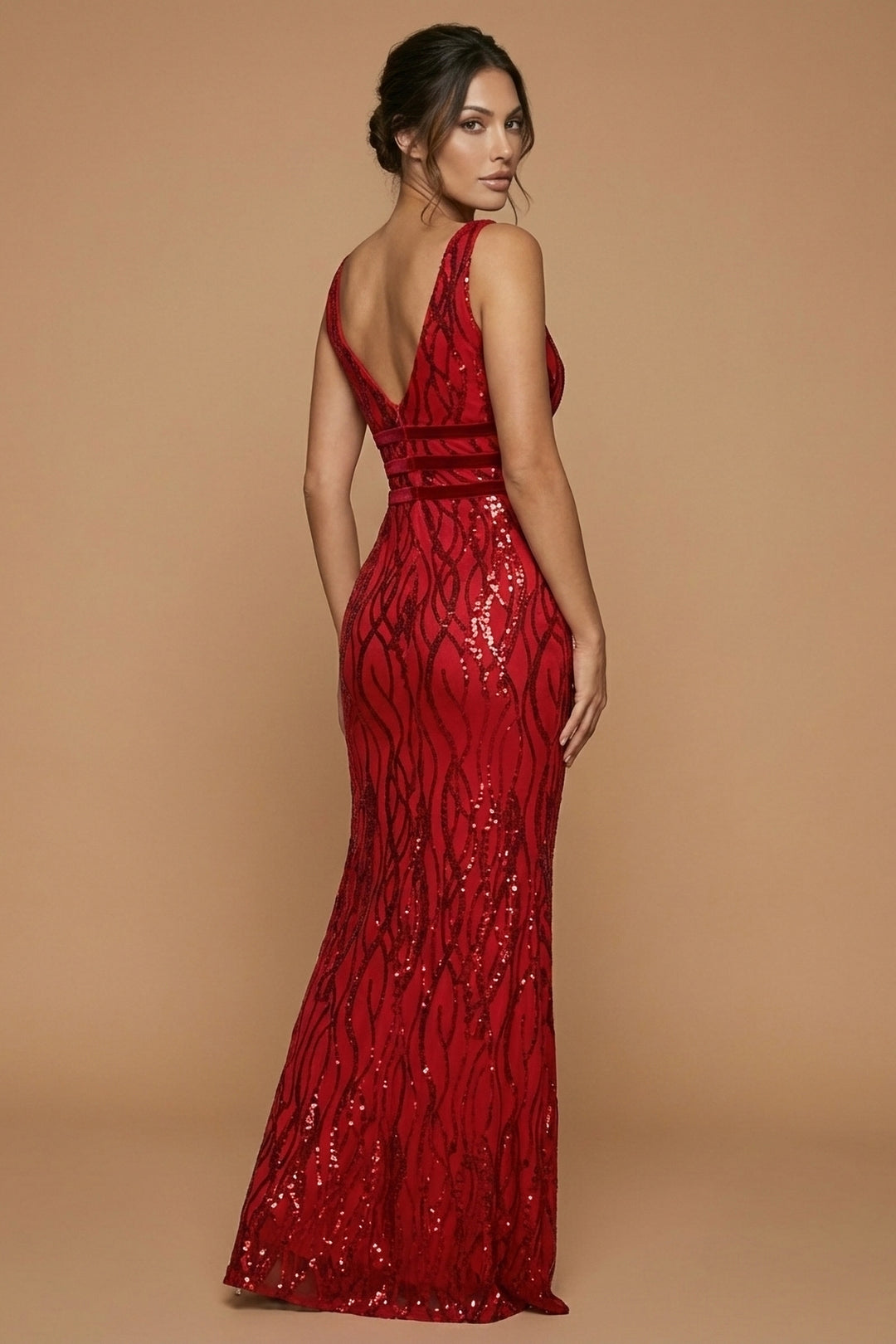 Crimson Sequin Sculpted Maxi Dress