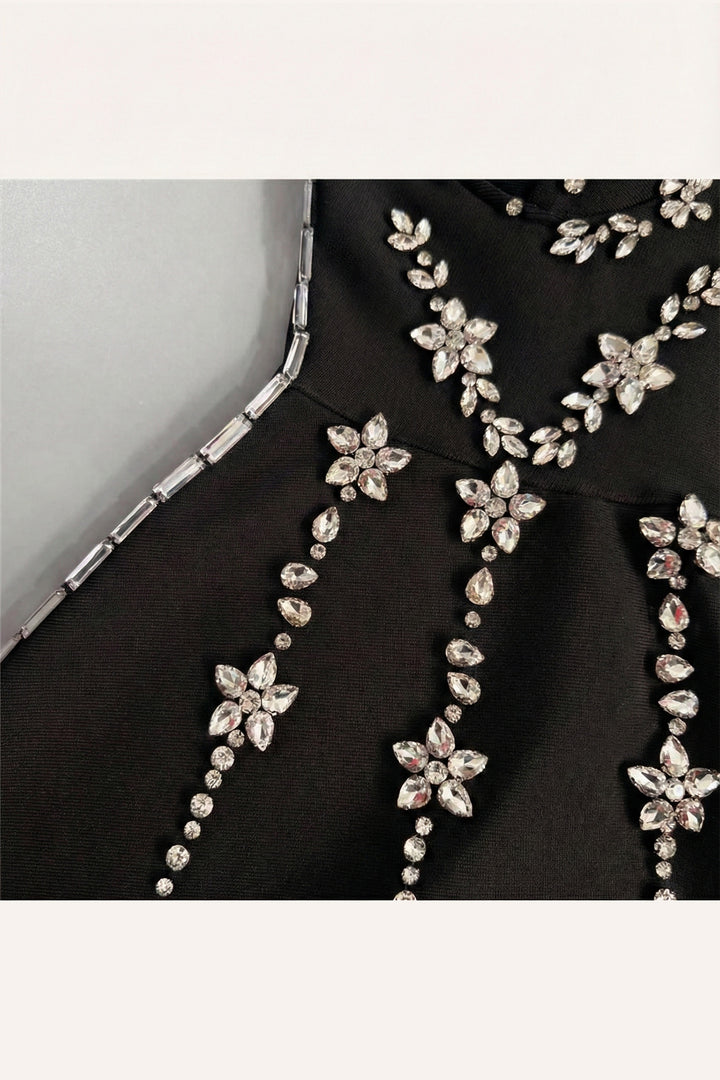 The Rianna | Black Crystal-Embellished Strapless Mini Dress