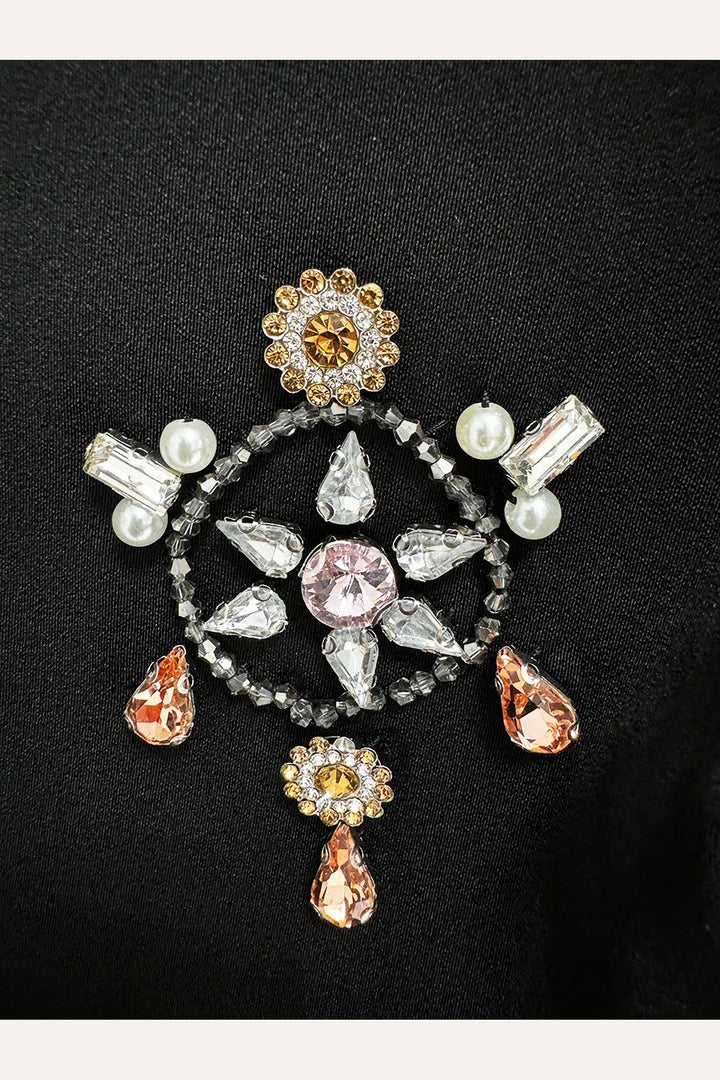 Victoria Black Jewel Embellished Cropped Top & Maxi Skirt Set