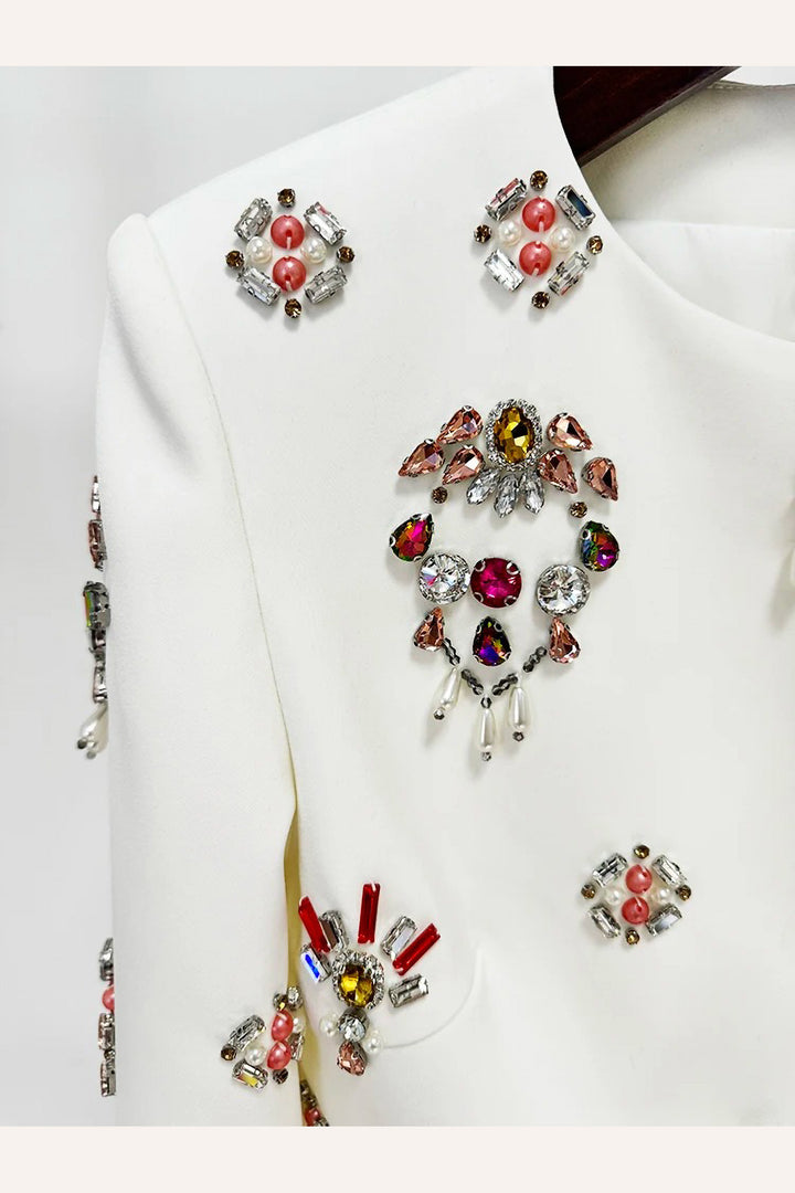 Victoria White Jewel Embellished Cropped Top & Maxi Skirt Set