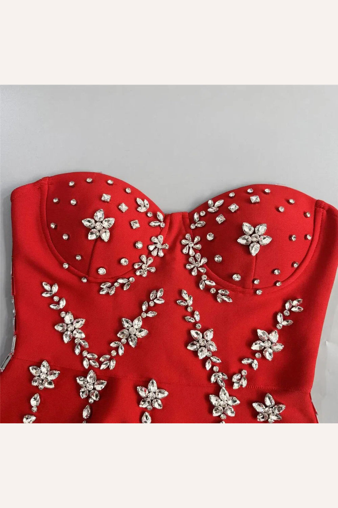 The Rianna | Red Crystal-Embellished Strapless Mini Dress