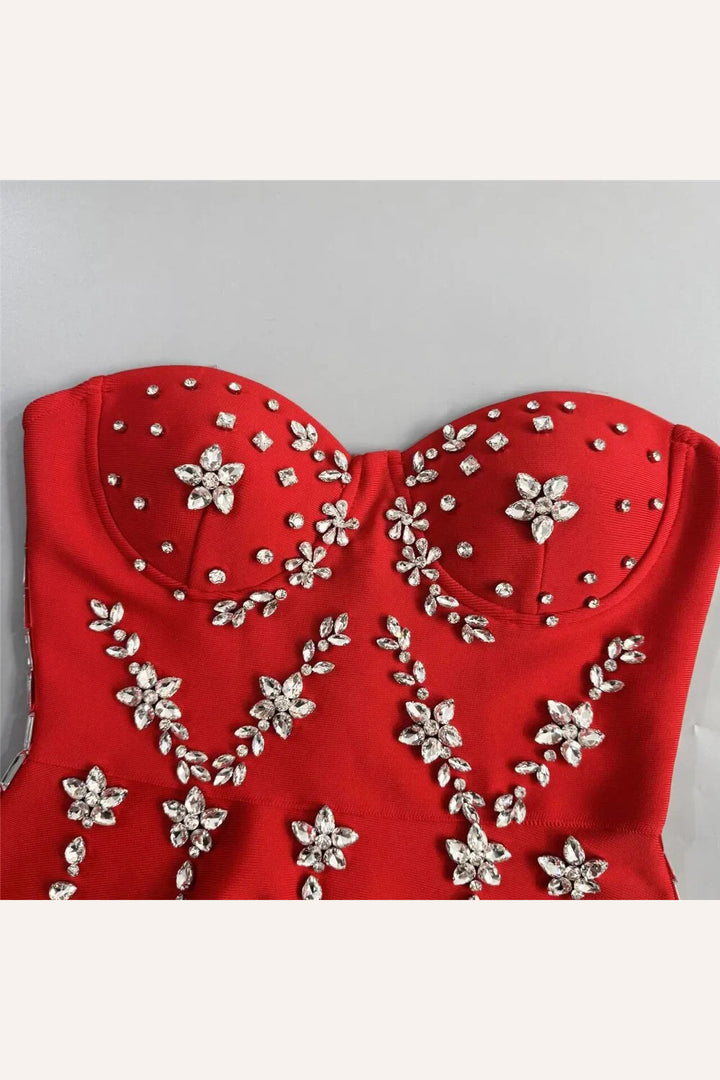The Rianna | Red Crystal-Embellished Strapless Mini Dress