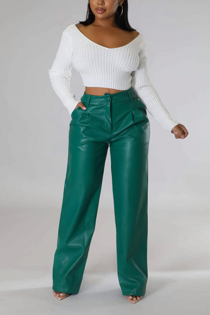 Luxe Relaxed Fit Green Vegan Leather Trousers