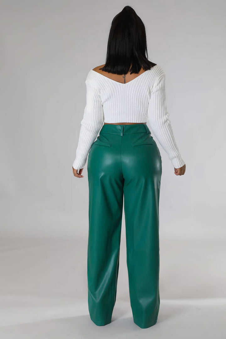 Luxe Relaxed Fit Green Vegan Leather Trousers