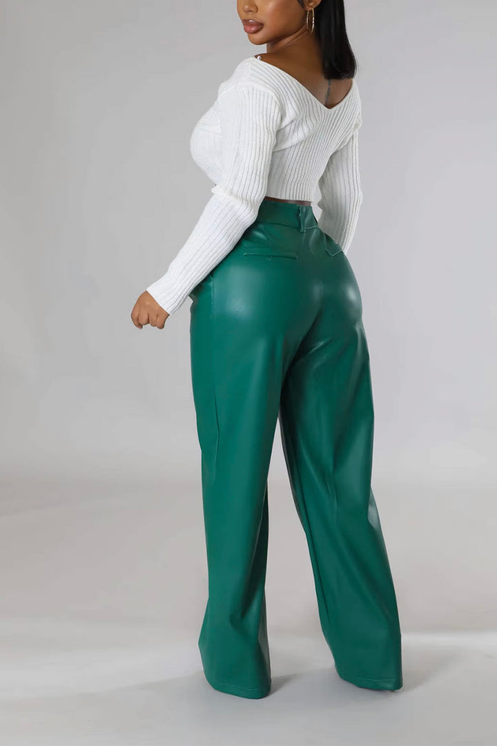 Luxe Relaxed Fit Green Vegan Leather Trousers