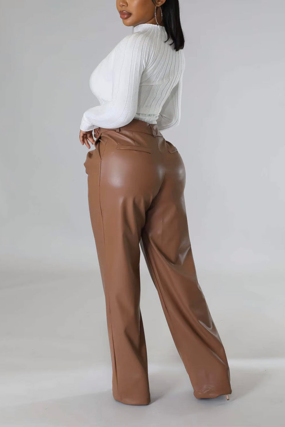 Luxe Relaxed Fit Brown Vegan Leather Trousers