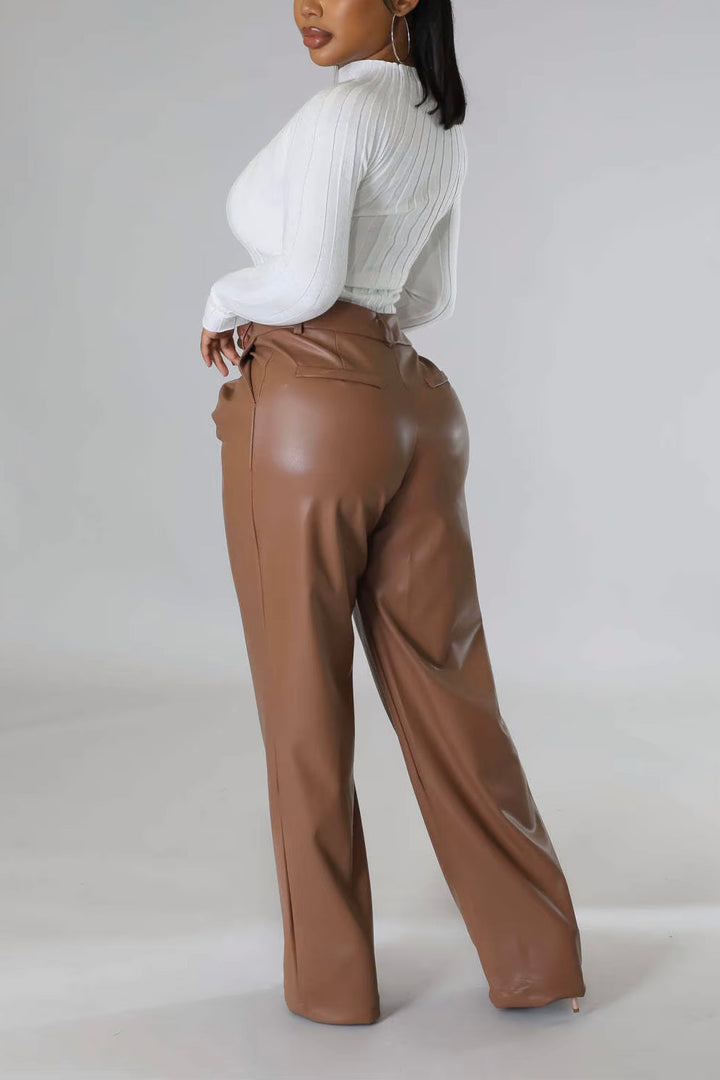 Luxe Relaxed Fit Brown Vegan Leather Trousers