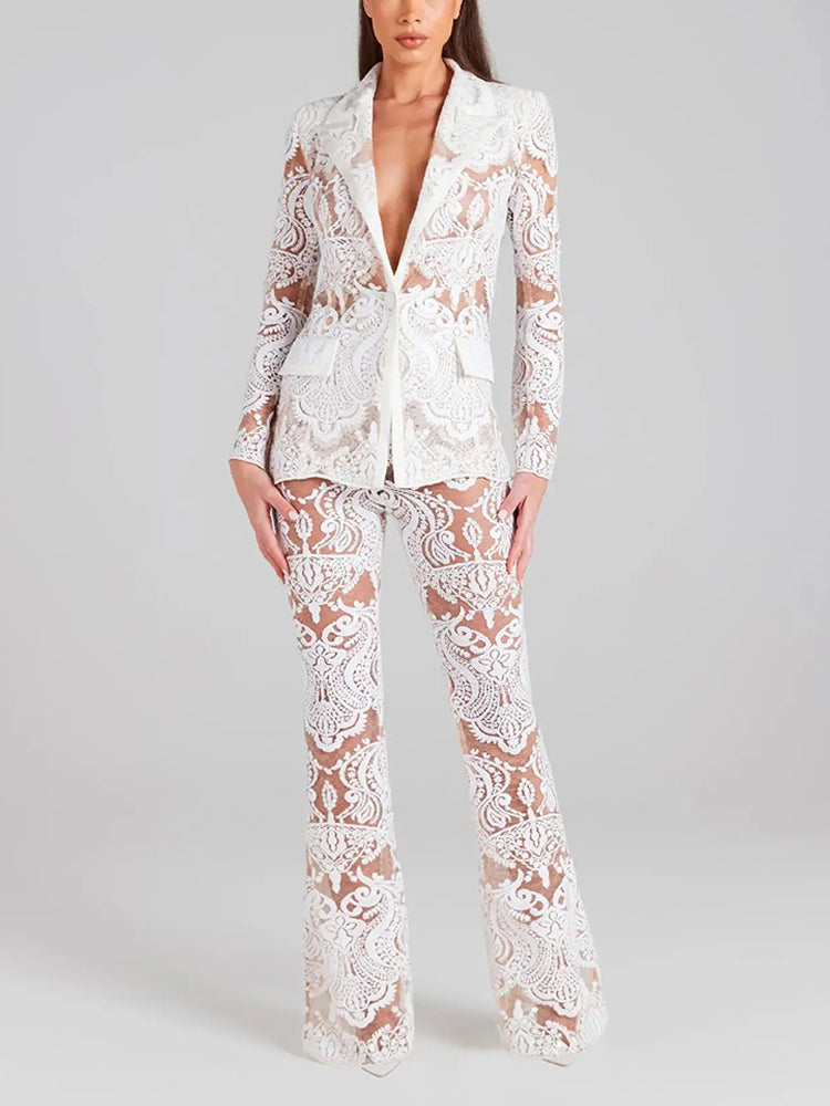 Max B White Lace Power Suit