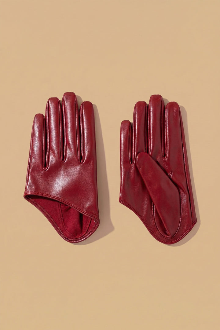 Oxblood Faux Leather Half Gloves
